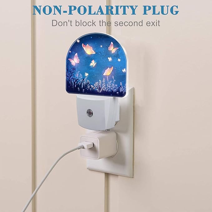 Glowing Butterflies Flying in Garden Night Light Plug into Wall with Dusk to Dawn Sensor Cute Nightlight for Kid Girls Boys Women Men Room Decor, Hallway, Kitchen, Bathroom, Nursery, Stairs
