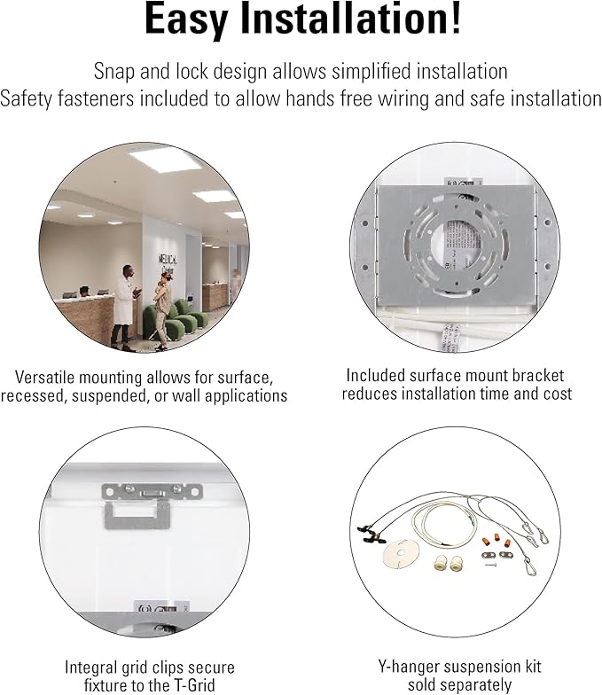 Metalux MMS Multi-Mount 2x2 LED Panel Ceiling Light with 3 CCT and Lumen Select, 0-10V Dimming, Surface Mount, Recessed, Suspended, Wall Mount, 90 CRI - 22MMS-L3C5-UNV
