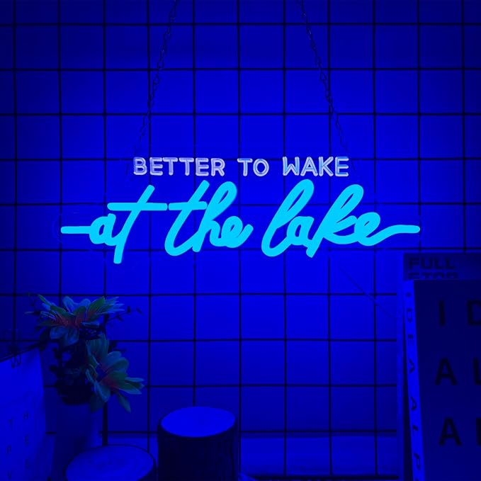 Allball Better To Wake At The Lake Neon Sign, USB Powered Dimmable LED Neon Light Lake House Decor, for Vacation Home And Room Bedroom Bar Garage Hotel Wall Decor, Gift for Lake Lovers(15.7 * 5.5 In)
