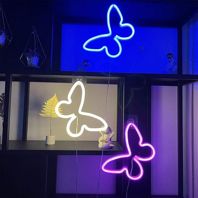 ENUOLI Butterfly LED Neon Decorative Lights, Neon Signs Butterfly Shaped Decor Neon Light,USB/Battery Powered Indoor Wall Decor for Bedroom,Kids Room,Birthday Party,Wedding,Gift(Warm White)