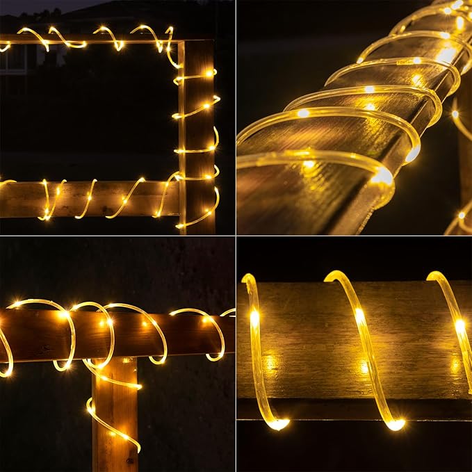 Connectable Rope lights Plug in,66FT 200 LEDs Rope Lights,including 2Packs 33FT 100LEDs Tube Lights,Waterproof 8 Modes Remote String Light for Outdoor Indoor Patio Backyards Garden,Warm White