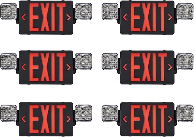 TANLUX Black Exit Sign with Emergency Lights, LED Emergency Exit Light with Battery Backup, UL Listed, AC 120/277V, Commercial Emergency Lights Combo for Business - 6 Pack