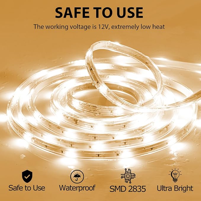 10ft USB LED Rope Light, Waterproof Flexible Strip, White Light, Suitable for Outdoor Camping and Indoor Decor (Battery Box Not Included)