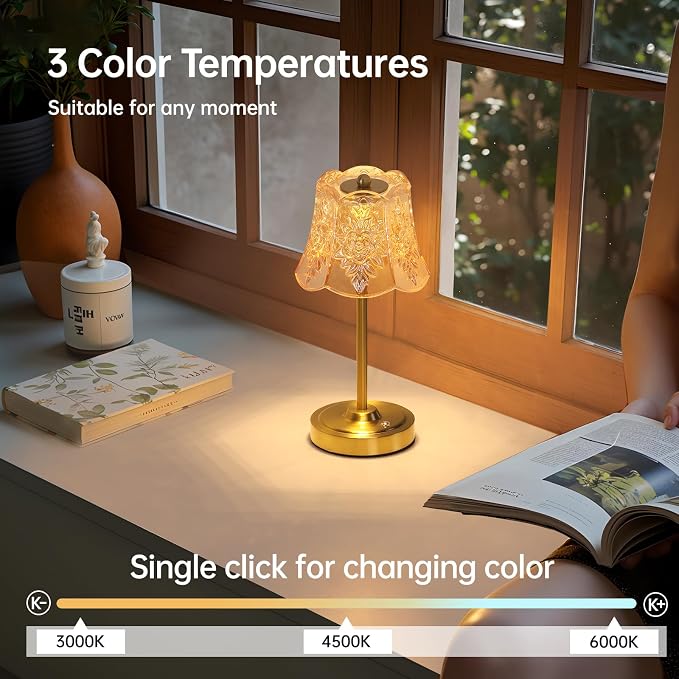 Shenmoyl Set of 2 Cordless Touch Table Lamp with 5200mAh Battery - 3 Adjustable Color Temperatures & Dimmable, Rechargeable Lamp for Bedsides, Living Room, Entryway, Bookshelves (Amber Rose)