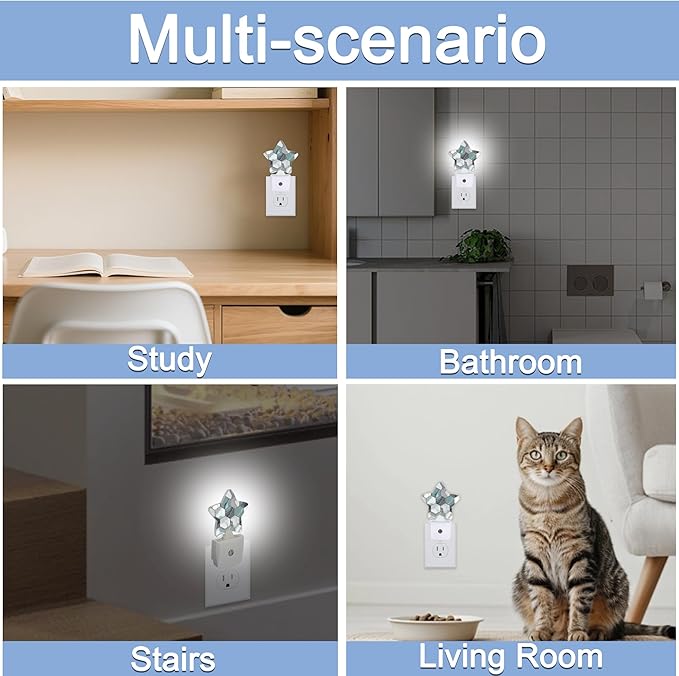 Hexagon Golden Blue Marble Night Light,Abstract Plug-in Star Night Lights with Dusk-to-Dawn Sensor for Bedroom,Bathroom,Living Room Sleep Friendly Lamp for Women Girls Boys Gift,0.5W
