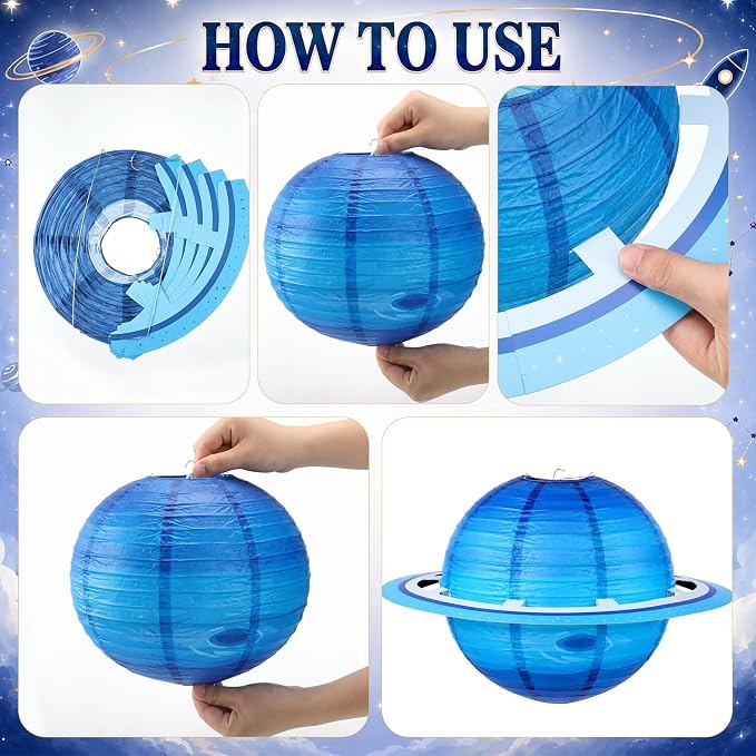 VioraWhite 9 Pcs Space Celing Decoration for Classroom 8 Paper Lanterns with 16.4 ft Battery String Light Outer Space Themed Hanging Party Decoration Solar System for Back to School Classroom Room