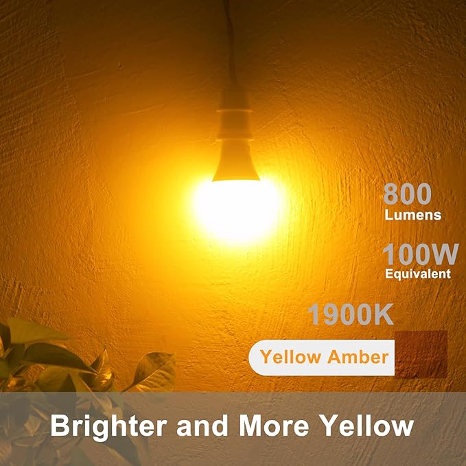 Dusk to Dawn Light Bulbs, Auto On/Off Light Sensing LED Bulbs Outdoor, Amber Yellow Bug Light, A19 2-Pack, 12W 800LM 60W Equivalent, HQ-H019