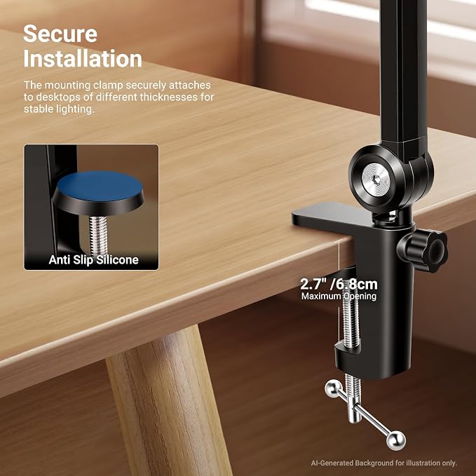 NEEWER Basics 10.5" Streaming Key Lighting, 3000-6500K 15W Full Screen LED Panel Ring Light with Adjustable Arm Stand Desk Clamp Timer for Laptop Computer Video Conference Zoom Makeup, R10