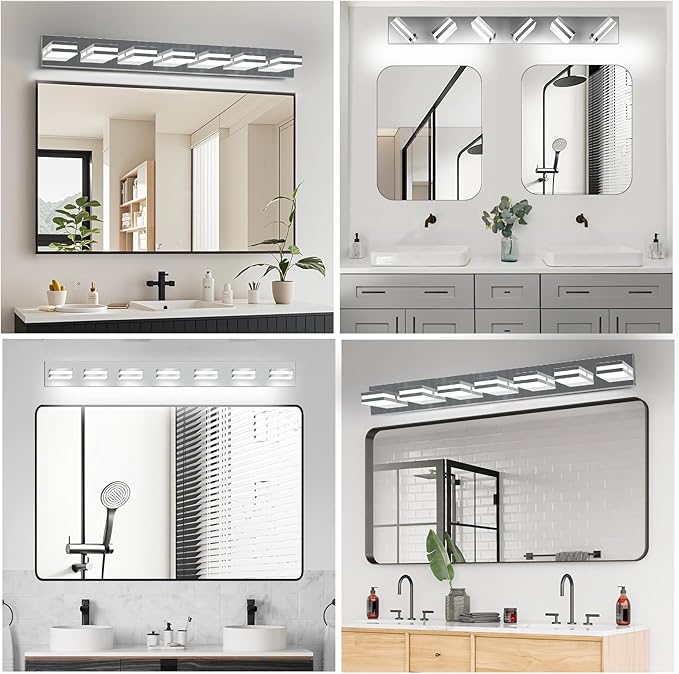 IZORRO LED Modern Bathroom Lights Fixtures(7-Light,Dimmable),Chrome Acrylic Wall Lighting,Vanity Lights for Bathroom Over Mirror - 6000k 40In （No Assembly Required）