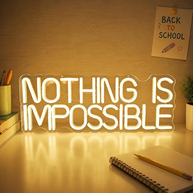Nothing Is Impossible Neon Sign Classroom Neon Light for School Office Gym LED Neon Lights Motivational LED Wall Art for Classroom Inspirational Light Up Club Sign School Birthday Christmas Gift