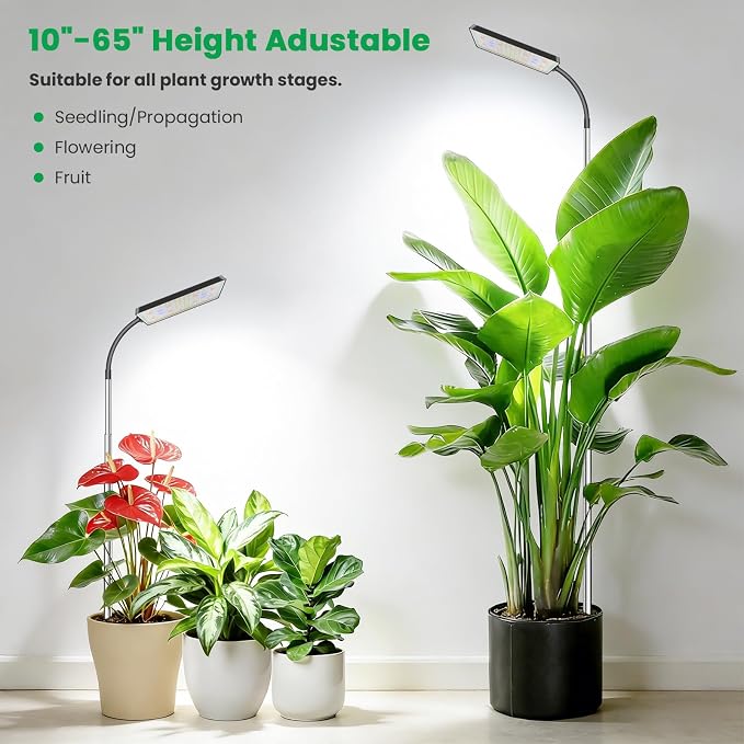 Plant Lights for Indoor Growing, 306LEDs Full Spectrum Grow Light | 7.9in Grow lights, 10-65in Height Adjustable for Growing Large Plants, 6/12/16 Timer,5 Dimmable Levels, 3 light Modes.2 Pack