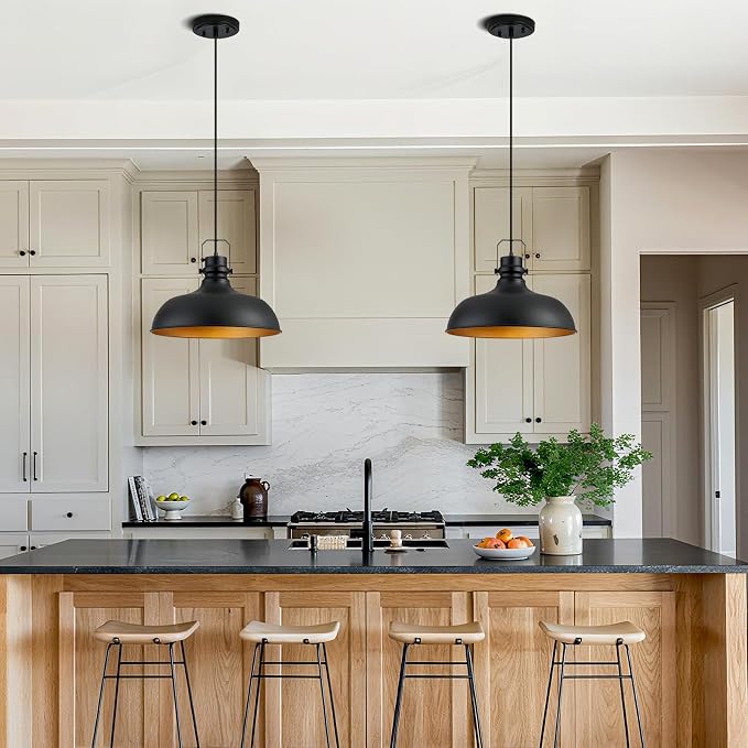 Black Farmhouse Pendant Lights for Kitchen Island 16 Inch | ETL Certificate,Industrial Adjustable Height Vintage Dome Hanging Light Fixtures for Barn,Dining Room 1 Pack