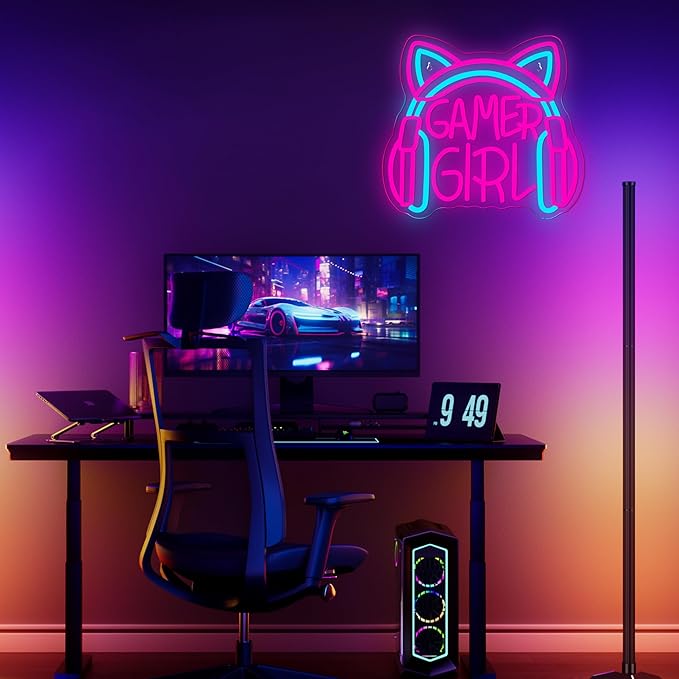 Mutank Gamer Girl Cat Headphones Neon Sign, Game Room Neon Sign USB Powered Game Headphone Sign LED Dimmable, for Gaming Room Bedrooms and Cat Ear Girl Man Caves Decor(13.3 * 12.2 In)