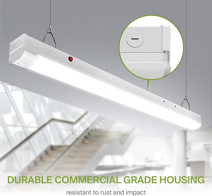 ASD 4ft LED Linear Strip Light Fixture with Emergency Battery Backup & Q-Base | 20W-40W 120-277V 3500K-5000K Adjustable Linkable LED Shop Light | UL DLC Stairwell Certified Luminaire
