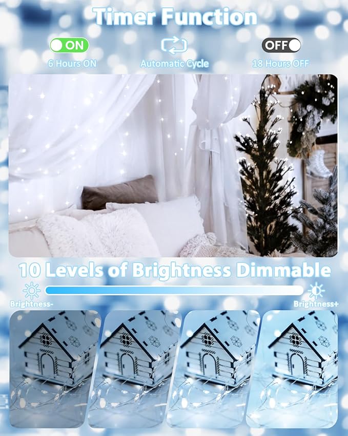 6 Pack 60LED Christmas Battery Operated Fairy Lights with Remote, 8 Modes String Lights with Timer, Dimmable, Memory Function, Waterproof Twinkle Lights for Outdoor Indoor Christmas Decor(Cool White)