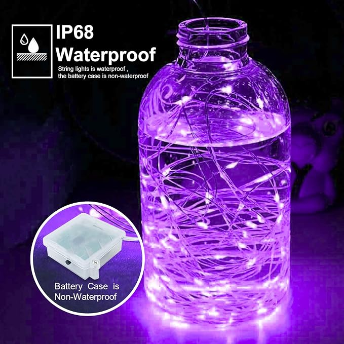 pozzolanas 6 Pack Purple Battery Operated String Lights with Remote - 7ft Waterproof Fairy Lights with 20 LEDs for Home, Mason Jar, Party, Wedding, Halloween, Christmas Decorations