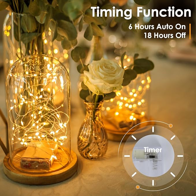 kolpop 50 Pack Fairy Lights Battery Operated with Timer, 16FT 50LED Mini String Light Battery Powered, Warm White Tiny Christmas Lights for Indoor Wedding Decorations