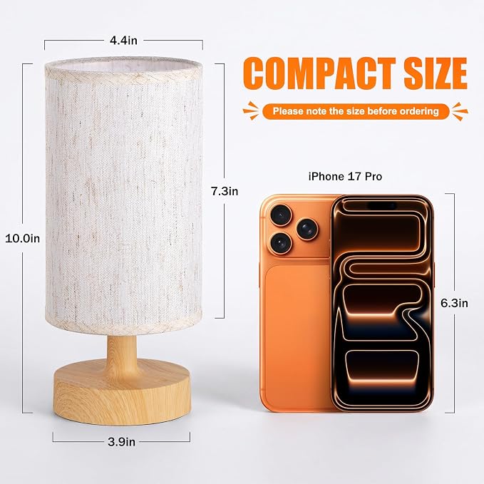 Kakanuo Cordless Table Lamp Rechargeable Small - 1 Pack Beige Wood, 4000mAh Battery Operated Lamp with Touch Control Stepless Dimming, Wireless Lamp for Bedside, Nightstand, Bedroom, Living Room