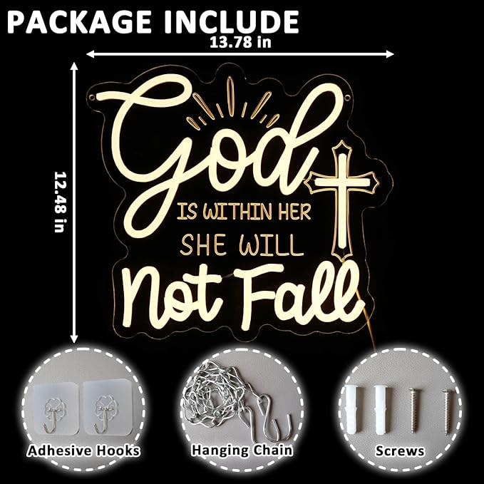 God Is Within Her Neon Sign for Wall Decor Dimmable Christian Led Sign for Bedroom Inspirational Neon Light for Church Home Party Christams Decoration Religious Gift
