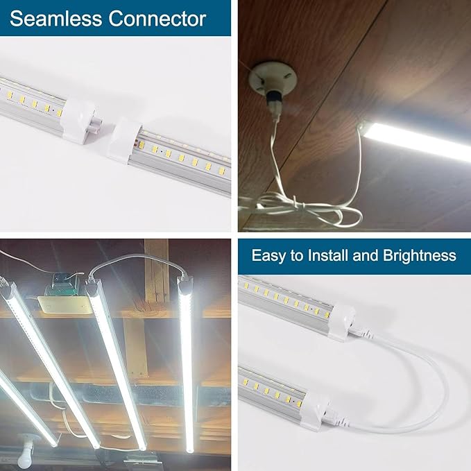 3FT Led Shop Light,3FT Lights 36W 6500K 5000LM Daylight,Led Shop Lights 110V Linkable Clear Cover Integrated V-Shape for Shop Garage Warehouse Workshop Commercial Bay Lighting(4-Pack)
