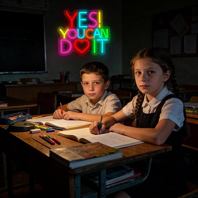 Yes You Can Do It Neon Sign for Bedroom Wall Decor | Dimmable motivational neon light, teen bedroom office desk decor, encouraging birthday gift for students, size 11.8*10.2 in