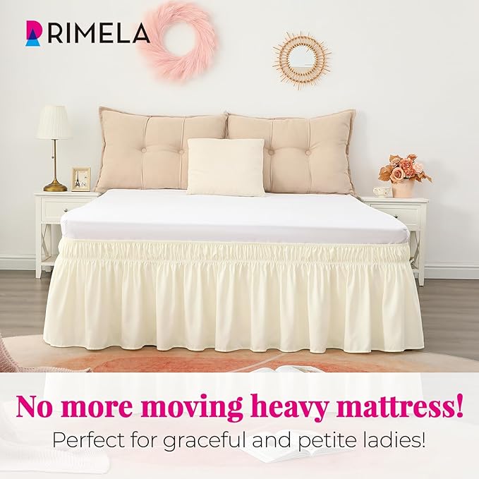 RIMELA Bed Skirt King Size 12 Inch Drop, Wrap Around Elastic Bedskirt Solid Microfiber Luxury Hotel Quality Fabric, Easy to Install Machine Washable Wrinkle & Fade Resistant, Butter Yellow