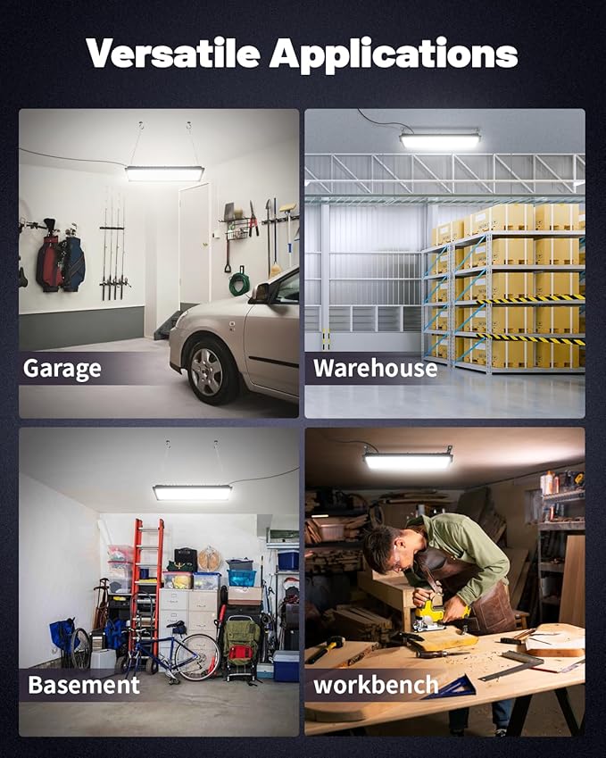 Linkable LED Shop Light (Built-in Outlet) - 100W 15000LM Aluminum Plug in Garage Light w/ 9.84ft Power Cord and On/Off Switch, 6000K Shop Lights for Garage, Workshop (1 Pack)