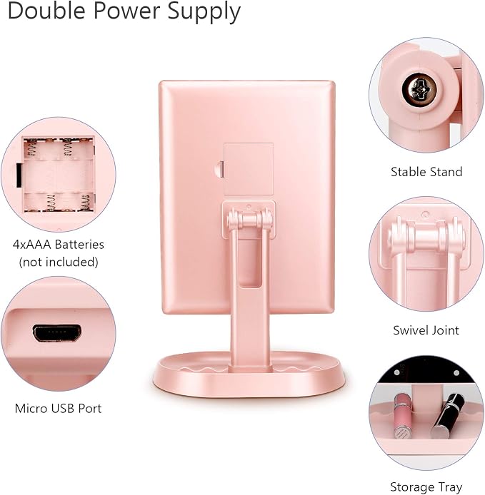 Trifold Lighted Vanity Makeup Mirror with 21 LED Lights,1x/2x/3x Magnification and Touch Screen Dimming,Two Power Supplies Makeup Mirror, Gift for Women