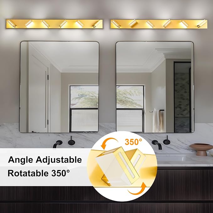 LED Modern Bathroom Light Fixtures, 6-Light 48-Inch Gold Vanity Lights for Bathroom Lighting Fixtures Over Mirror, 6000K Cool White 350° Rotatable Wall Lamp