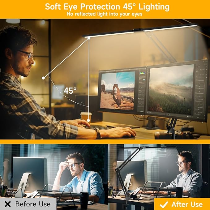 Led Desk Lamp for Home Office - 2400LM Ultra Bright Desk Light -Eye Caring Desk Lamp with Clamp - Adjustable Office Lamp with Remote Control- Easy Installation - 24W Black