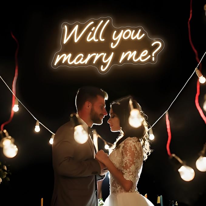 Will You Marry Me Neon Sign, Marry Me Light Up Letters for Wedding Proposal Decorations, Warm White, 16.5 x 8.3 inch