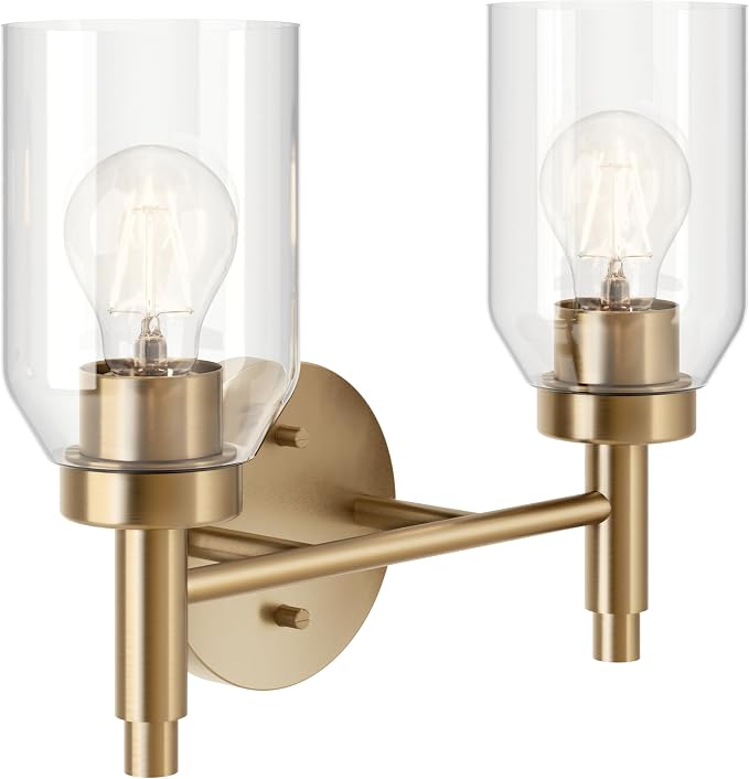 Kichler Madden 2-Light Bathroom Vanity Light, Champagne Bronze | Modern vanity light with clear glass for single or double bathroom mirrors (14.25" x 10.5"), 55184CPZ