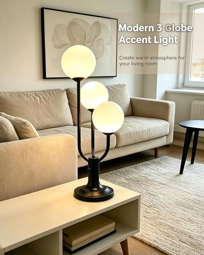 Globe Black Table Lamp for Bedroom Gift Dimmable G9 Bulbs Included | Modern Round Ball Lamp Nightstand Desk Lamp Ambient Warmwhite Bedside Lamps for Living Room Dining Party Home Office Decor