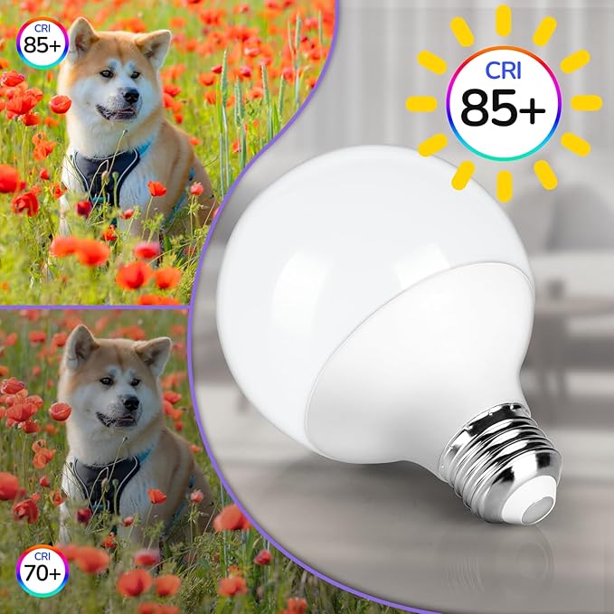MAXvolador G25 LED Globe Light Bulb 60W Equivalent, Cool White 6000K E26 Vanity Round Bulbs for Bathroom Makeup Mirror, Non-Dimmable 500LM, 8-Pack