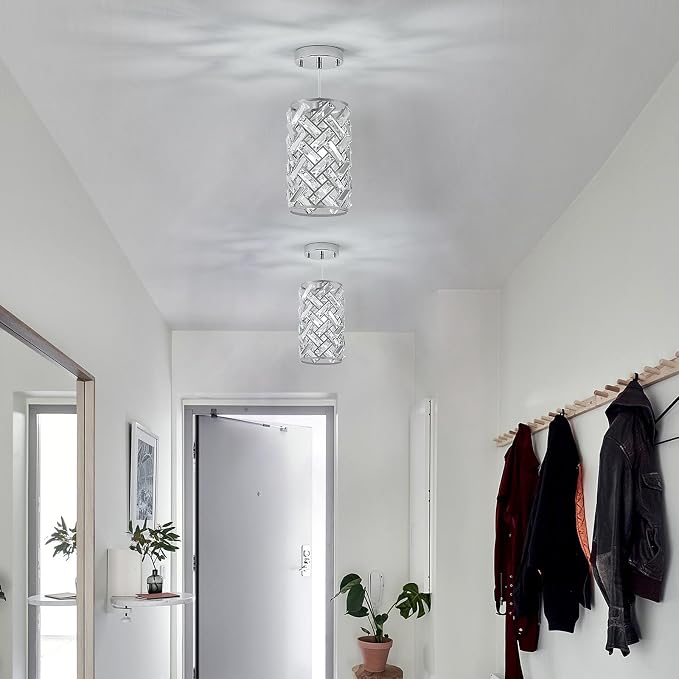 CATINER Modern Chrome Pendant Light, Mini Crystal Chandelier, Adjustable Lighting Fixture for Kitchen Island, Dining Room, Bedroom (Set of 3)