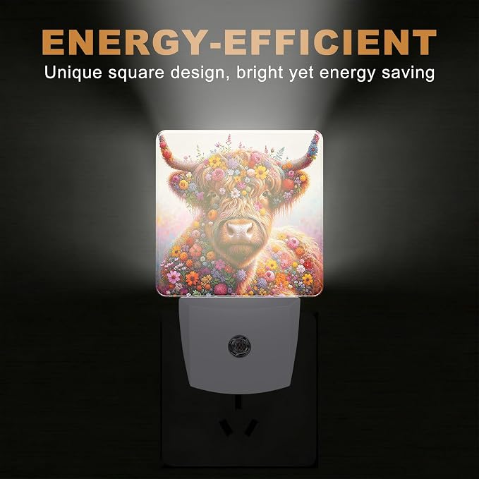 Night Lights Plug into Wall, Highland Cow Night Light with Dusk to Dawn Smart Sensor for Bedroom Bathroom Hallway Kitchen, Led Nightlights for Boys Girls Women Men