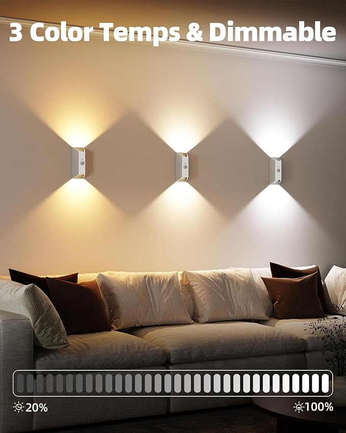 EZVALO Motion Sensor Wall Light with Remote Control, Wireless Wall Lamp, 3 Color Temps, Dimmable, Magnetic, LED Indoor Rechargeable Wall Sconce, 4000mAh, for Hallway, Stair, Bedroom, Renters