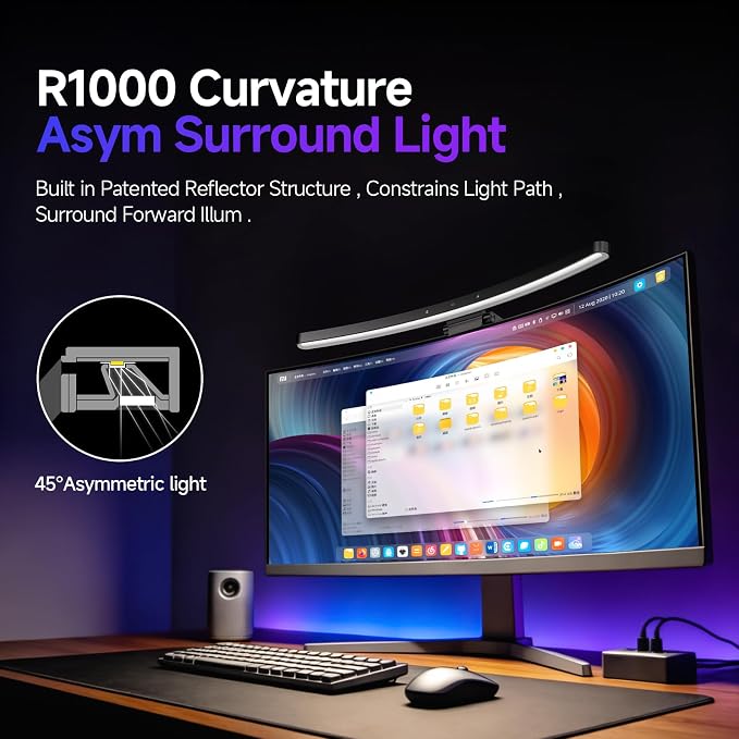 LYMAX Curved Monitor Light Bar with Sensor, Monitor Light with Remote | Backlight for 27"+ Screen, Eye-Care No Glare, Color Temperature Brightness Stepless Dimming, Desk Lamp for Home Office Gaming