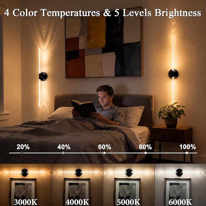 10000mAh Battery Operated Wall Sconce Lights Set of 2(Black,Bubble Crystal) | Rechargeable Wireless Wall Lights, Touch & Remote Control, 4CCT Dimmable Cordless Lamp for Bedroom Living Room Hallway 31.5in