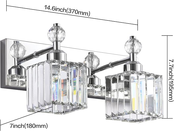 PRESDE Crystal 2 Light Bathroom Vanity Lights Chrom Bathroom Lights Fixtures Over Mirror Modern Bedroom Hallway