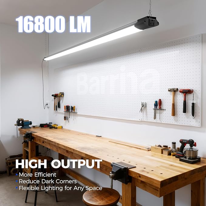 Barrina BS168 168W 8FT LED Shop Lights, 16800LM, 5000K, High Output, Linkable, LED Shop Light for Garage, Workshop, Warehouse, Hanging or Ceiling Mount with Pull Chain Switch, 2 Packs