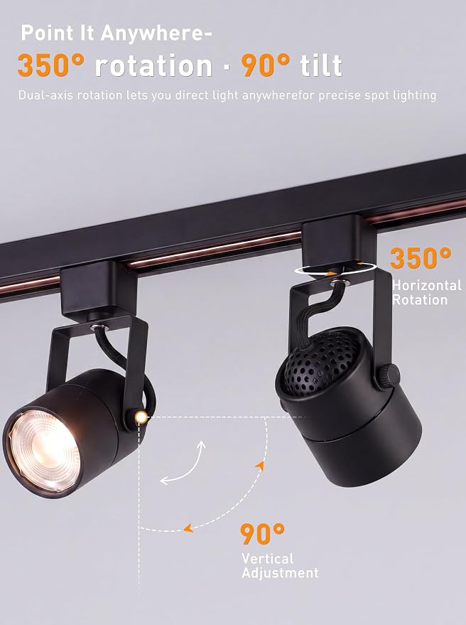 [12 Pack] CLOUDY BAY H Type Track Lighting Heads to Gu10 Base Socket Light Direction Adjustable,Round,Black