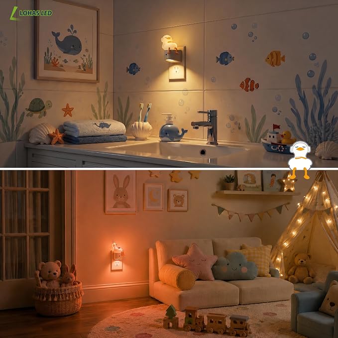 L LOHAS LED Plug-in Night Light for Kids, [2-Pack] Cute Duck, Color Changing | LED Night Light with Dusk to Dawn Sensor, Christmas, Birthday Gift Nightlight for Girls & Kids, Room Decor
