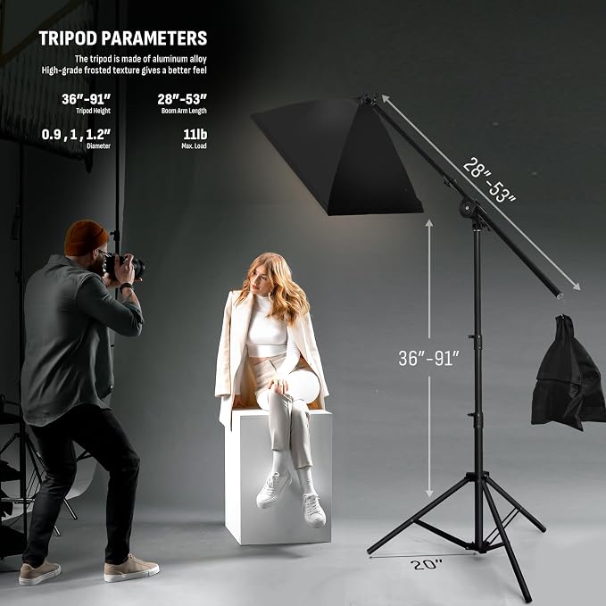 NiceVeedi Softbox Photography Lighting Kit, 20'' x 28'' 85W 3000K-6000K E27 LED Bulb Softbox Lighting Kit with Boom Arm & 91' Tripod, Overhead Studio Lights for Photography/Live Streaming/Portrait