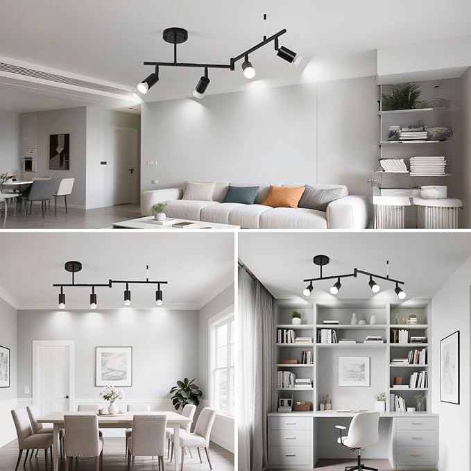 SEEBLEN 4-Light Black Track Lighting Fixtures Ceiling, Flexible Foldable Arm and Rotatable Light Head,Modern LED Track Lighting for Kitchen Islands, Dining Rooms(GU10 Socket, Bulbs Not Included)