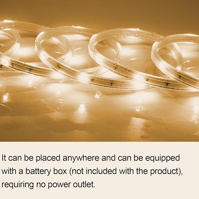 10ft USB LED Rope Light, Waterproof Flexible Strip, White Light, Suitable for Outdoor Camping and Indoor Decor (Battery Box Not Included)