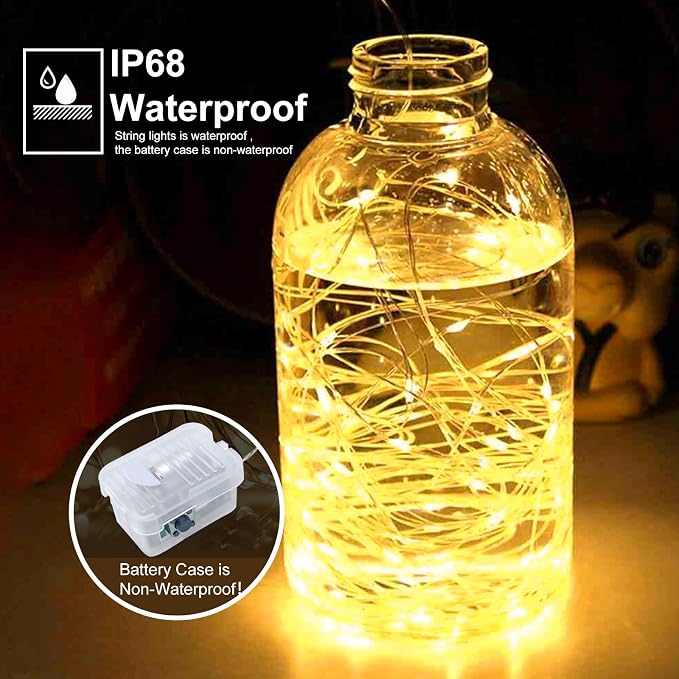 pozzolanas 24 Pack Warm White Battery Operated String Lights - 7ft Waterproof Fairy Lights with 20 LEDs for Home, Mason Jar, Party, Wedding, Halloween, Christmas Decorations