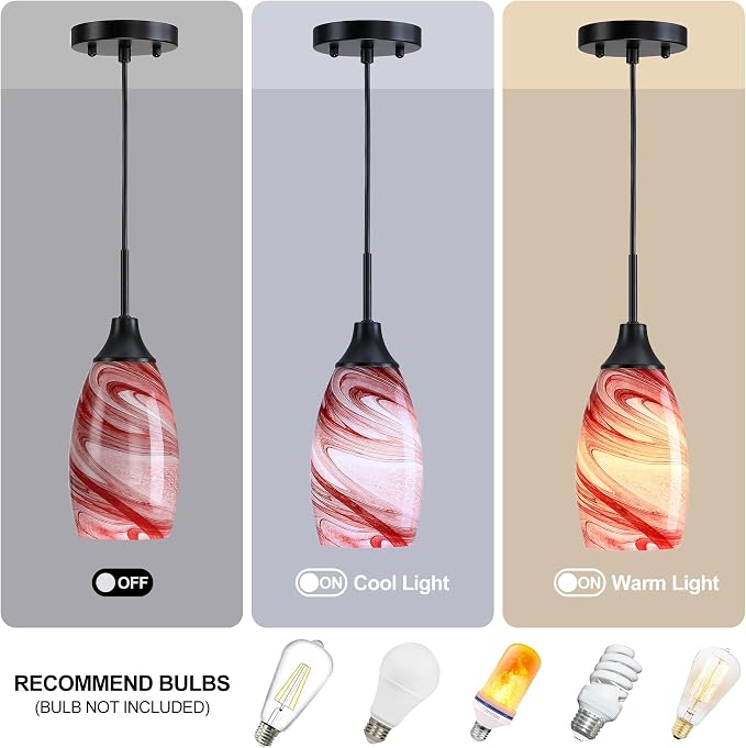 Viinew Mini Glass Pendant Light,Burgundy Marble Glass Hanging Light | 4.72" with Handblown Glass Oval Chadelier,1-Pack Glass Ceiling Pendant Light for Dining Room Kitchen Cafe Foyer