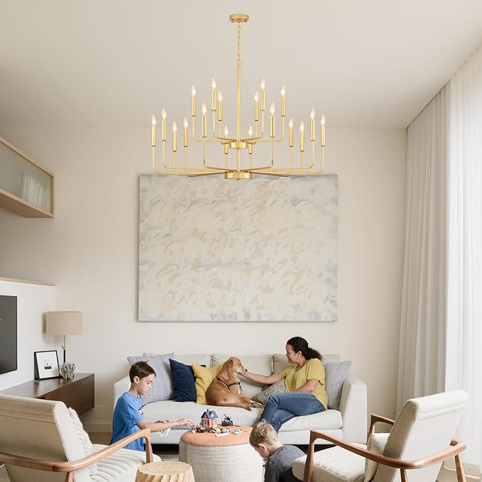 Gold Chandeliers for Dining Room Light Fixture Over Table, Modern Farmhouse Chandeliers for Living Room,12-Lights Industrial Metal Candle Lighting Fixtures for Entryway Kitchen Island Foyer