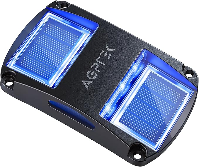 AGPTEK Solar Driveway Light 1 Pack, Outdoor Deck Dock Marine Waterproof | LED Solar Powered Driveway Marker Lights for Warning Step, Sidewalk, Pathway, Garden, Yard (Blue Light, Black)